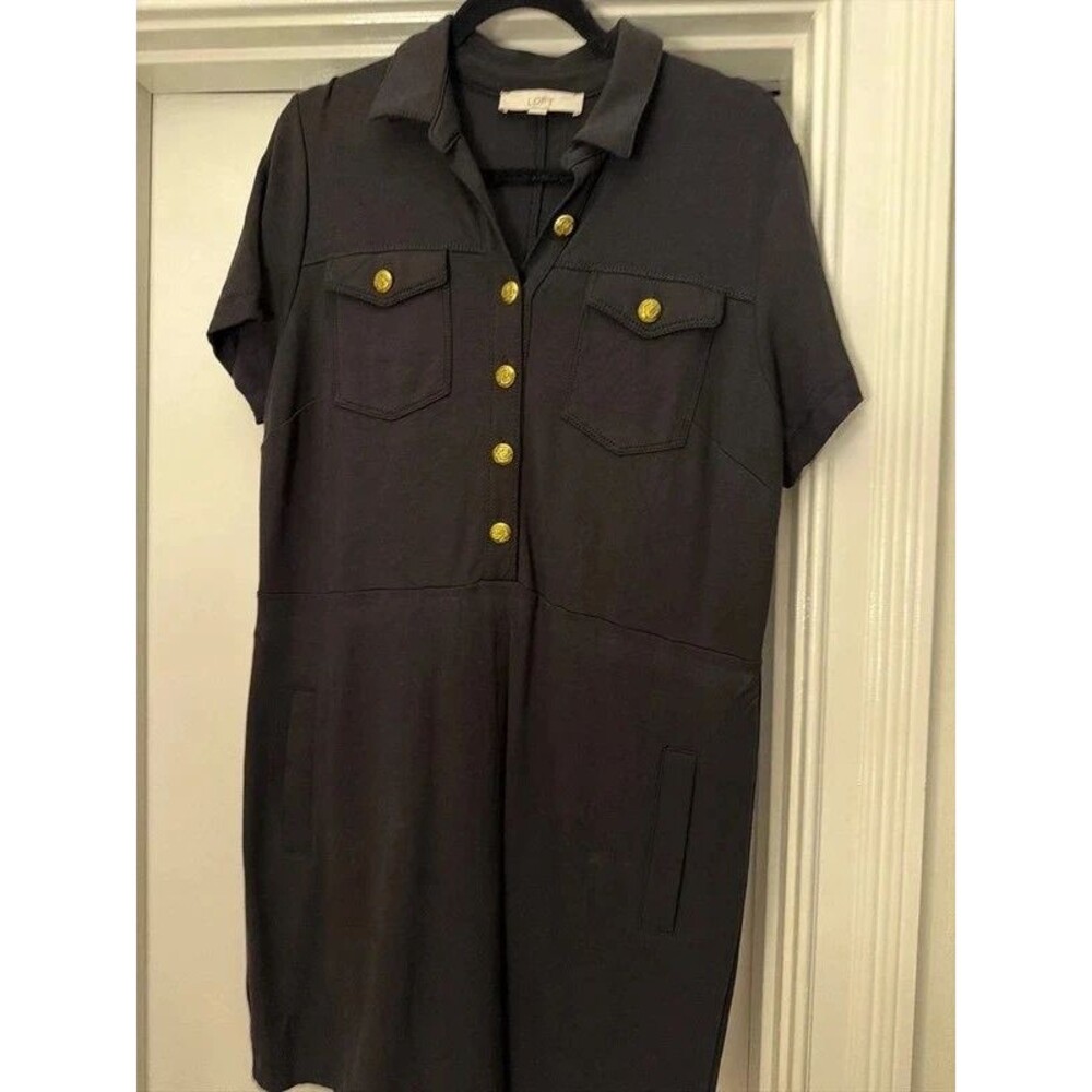 Loft dress black gold buttons size 12